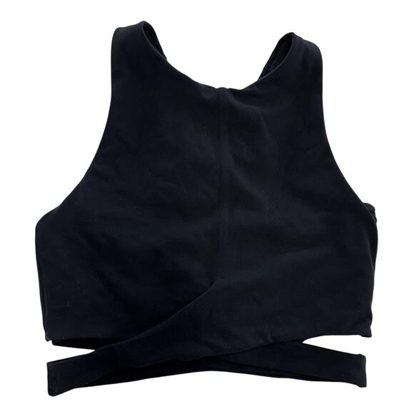Athleta Sports Bra Womens XS Black High Neck Racerback Cutout Wrap Hem Crop Top - Picture 1 of 5